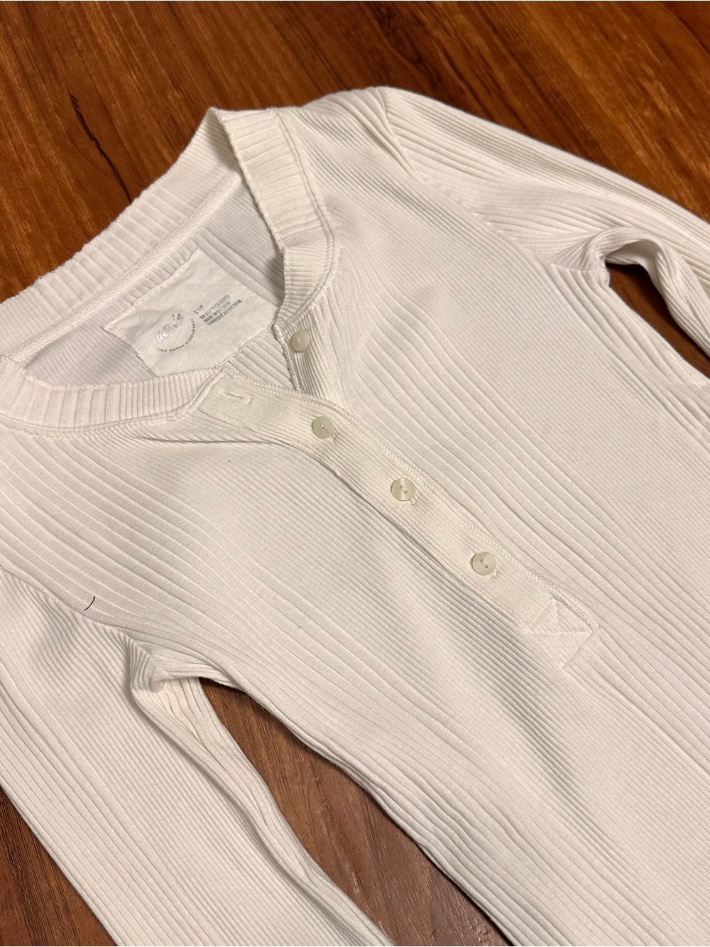 Aerie White Ribbed Henley Top